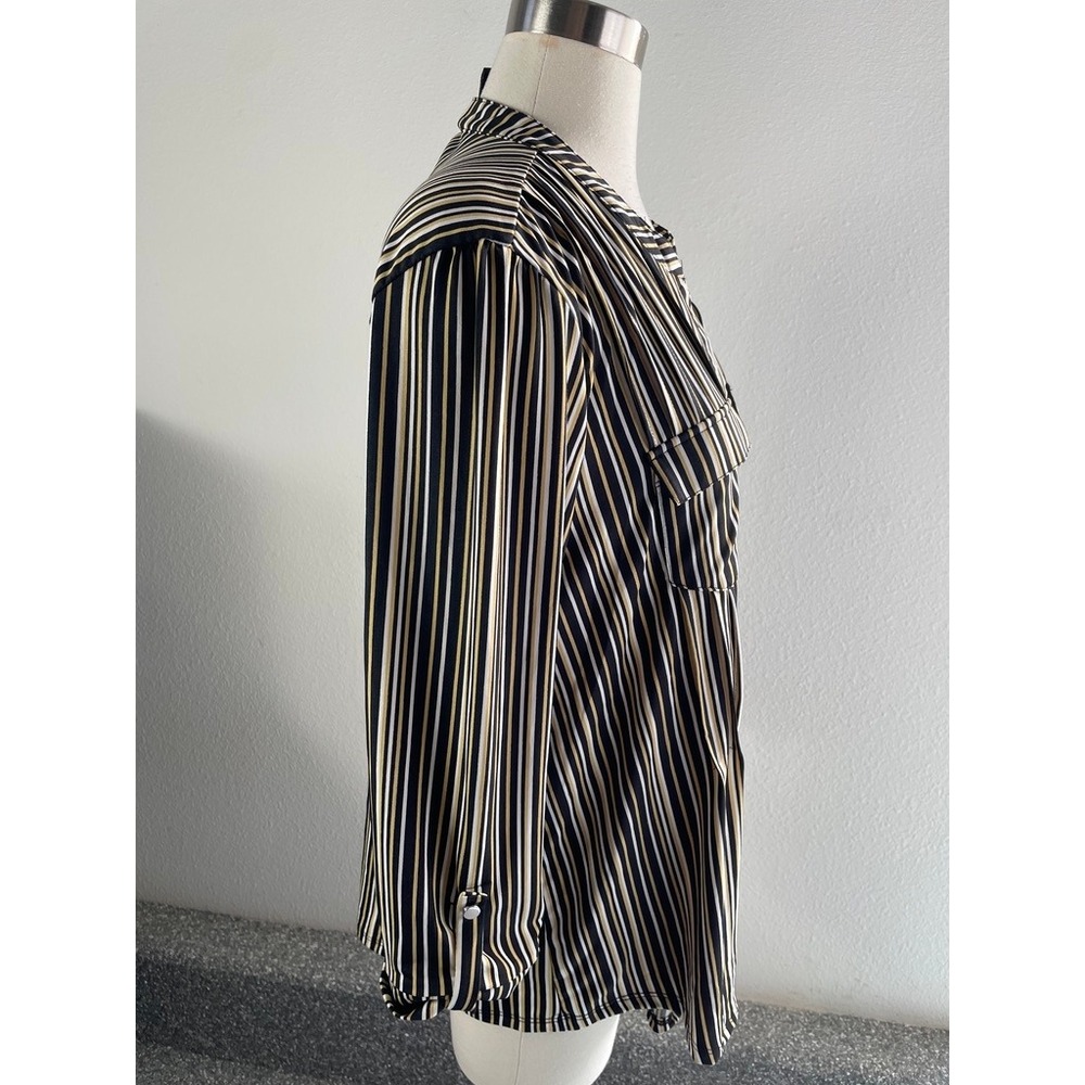 Cocomo Womens XL V Neck 3/4 Sleeve Striped Knit Tunic Top Black Yellow White - Picture 6 of 8